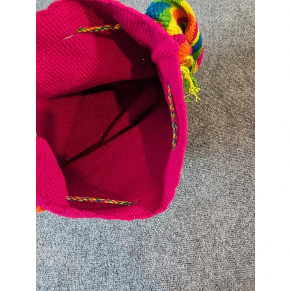 Original Handmade Wayuu Shoulder Bag From Colombia Fuchsia Color